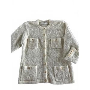 Vintage Cream Gold Button Knit Cardigan Sweater Jacket